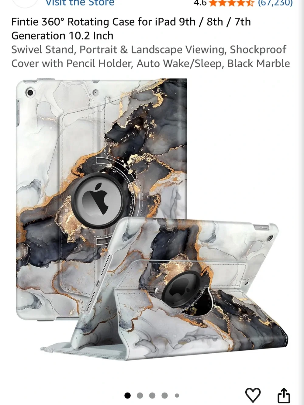 Apple iPad Case - Marble Black & Gold Rotating Cover